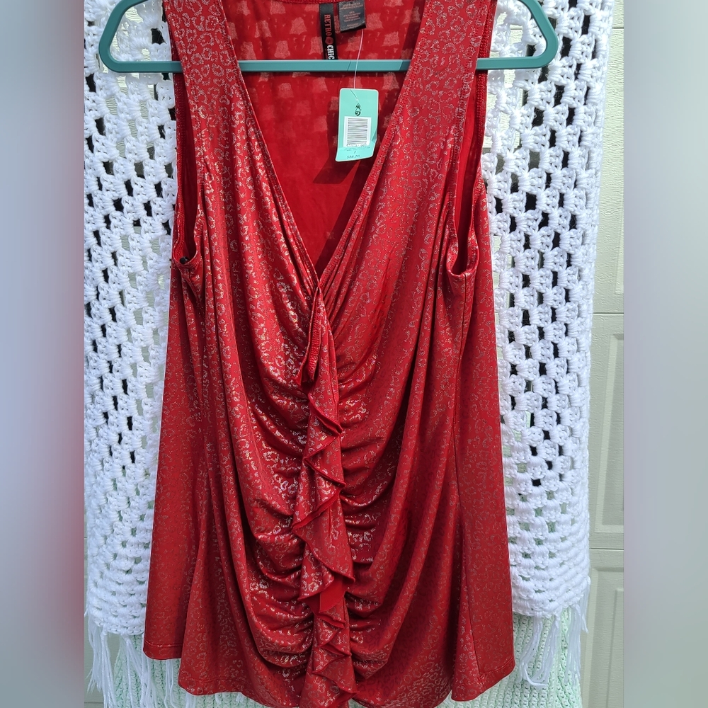 NWT Torrid Retro Chic Size 2 Red and Silver leopard print ruffle tank